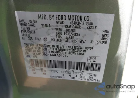 2006 Ford Escape Xlt/Xlt Sport from USA, damaged, VIN 1FMCU931X6KA51072